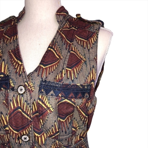 ANTHROPOLOGIE ELEVENSES Vest Women's Size Small Geo Vest Linen Brown Safari - Picture 10 of 13